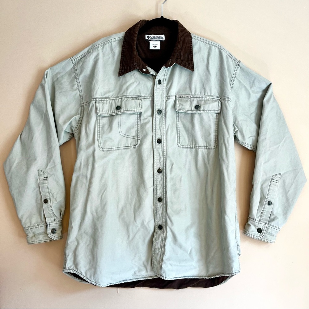 Columbia Chore Coat, Men's Size L, Tan Canvas, Corduroy Collar, Fleece Lined